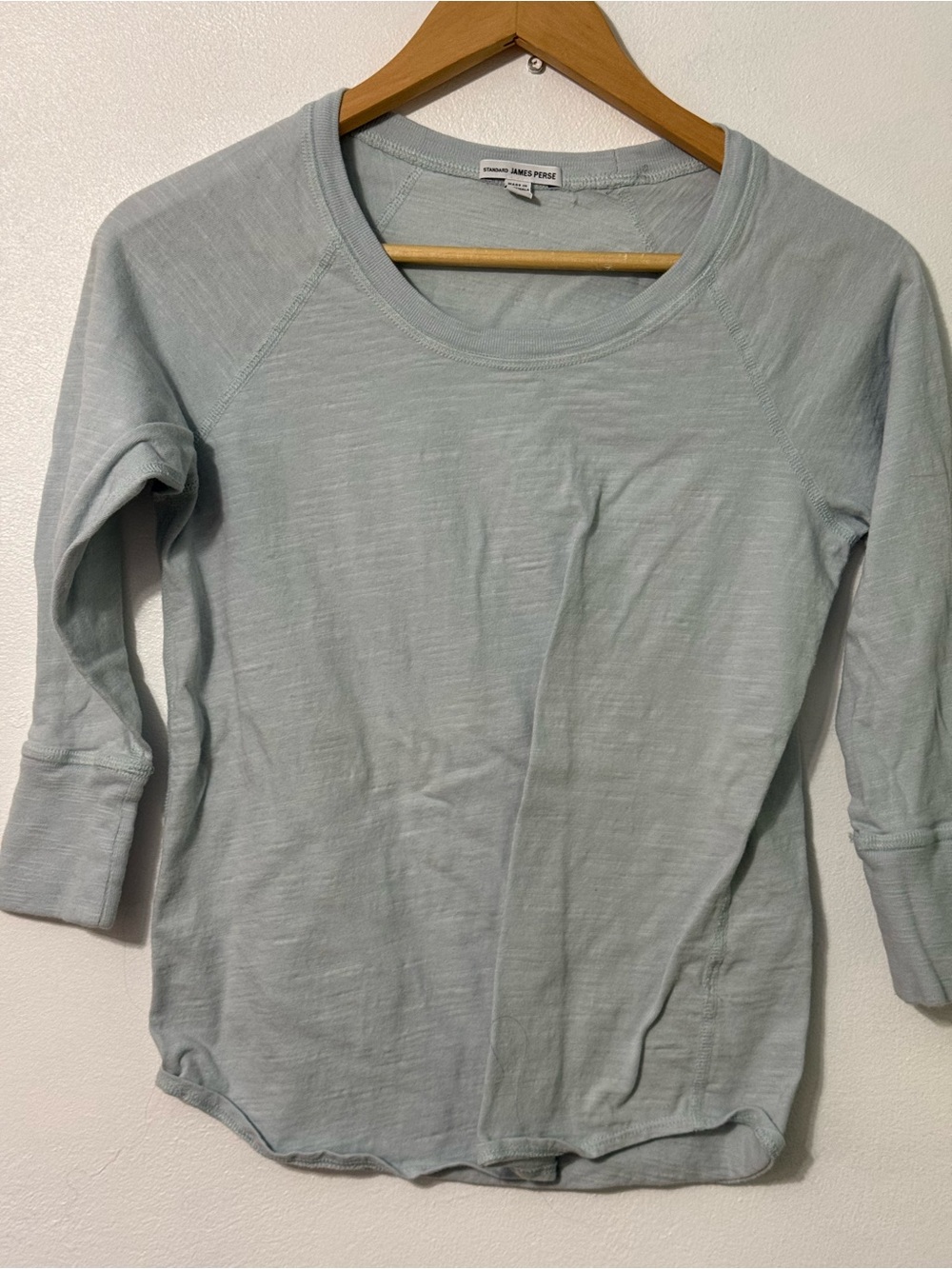Standard James Perse Light Blue Raglan Long Sleeve Scoop Neck Top size 1